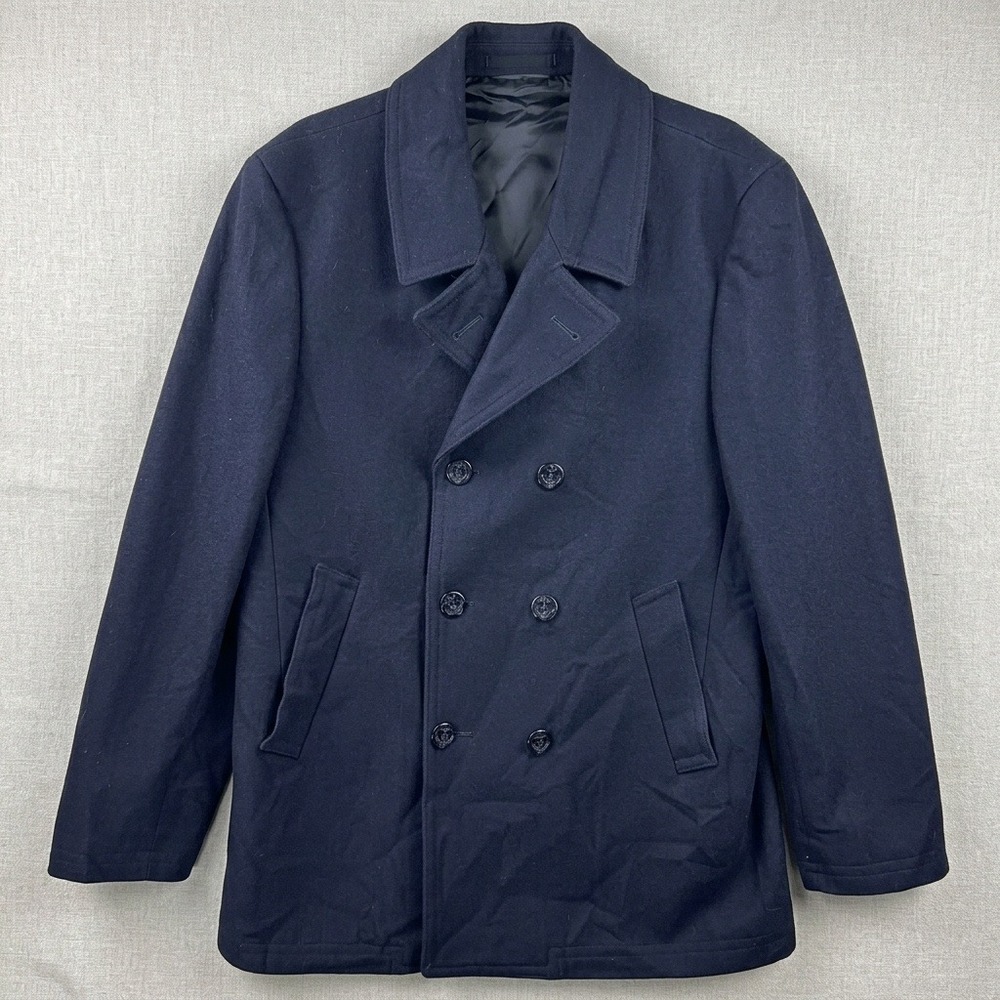 Lauren Ralph Lauren Pea Coat Mens Medium Navy Blue Wool Blend Classic